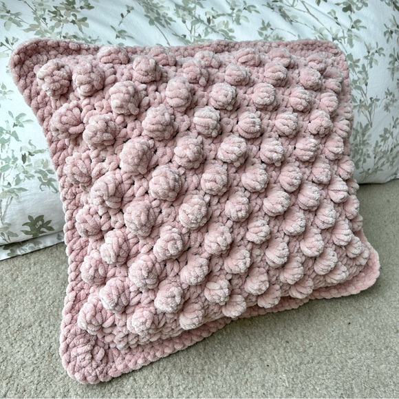 Handmade Bobble Pillow - Insert Included - Blush Pink Crochet Pillow Cover - Picture 2 of 4